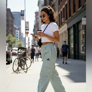 NWT Adidas Women's S Wonder Silver Athletic Cargo Track Pants Extra Wide Leg